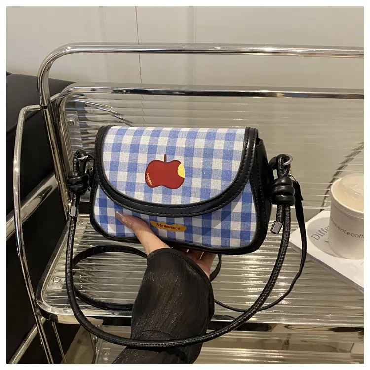 Women Apple Plaid Shoulder Crossbody Bag Red Strap — feature 19