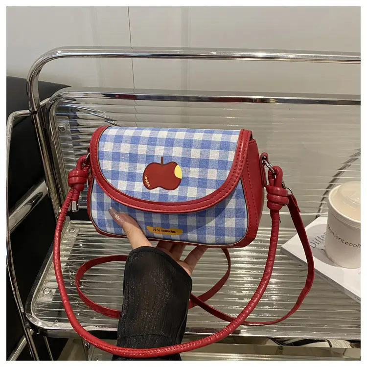 Women Apple Plaid Shoulder Crossbody Bag Red Strap — feature 20