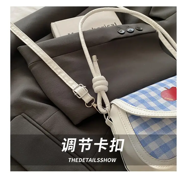 Women Apple Plaid Shoulder Crossbody Bag Red Strap — feature 4