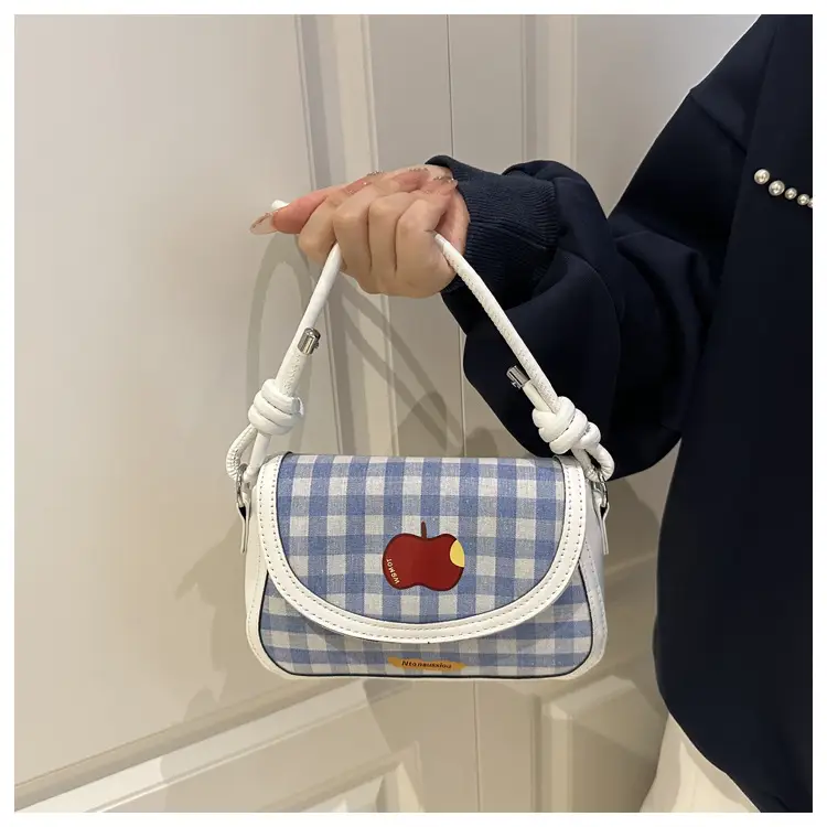 Women Apple Plaid Shoulder Crossbody Bag Red Strap — feature 7