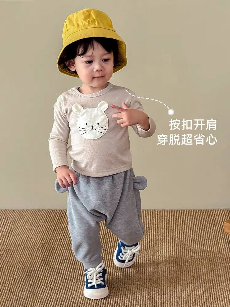 Baby Cartoon Long Sleeve T-Shirt Grey Beige Set - Image 7