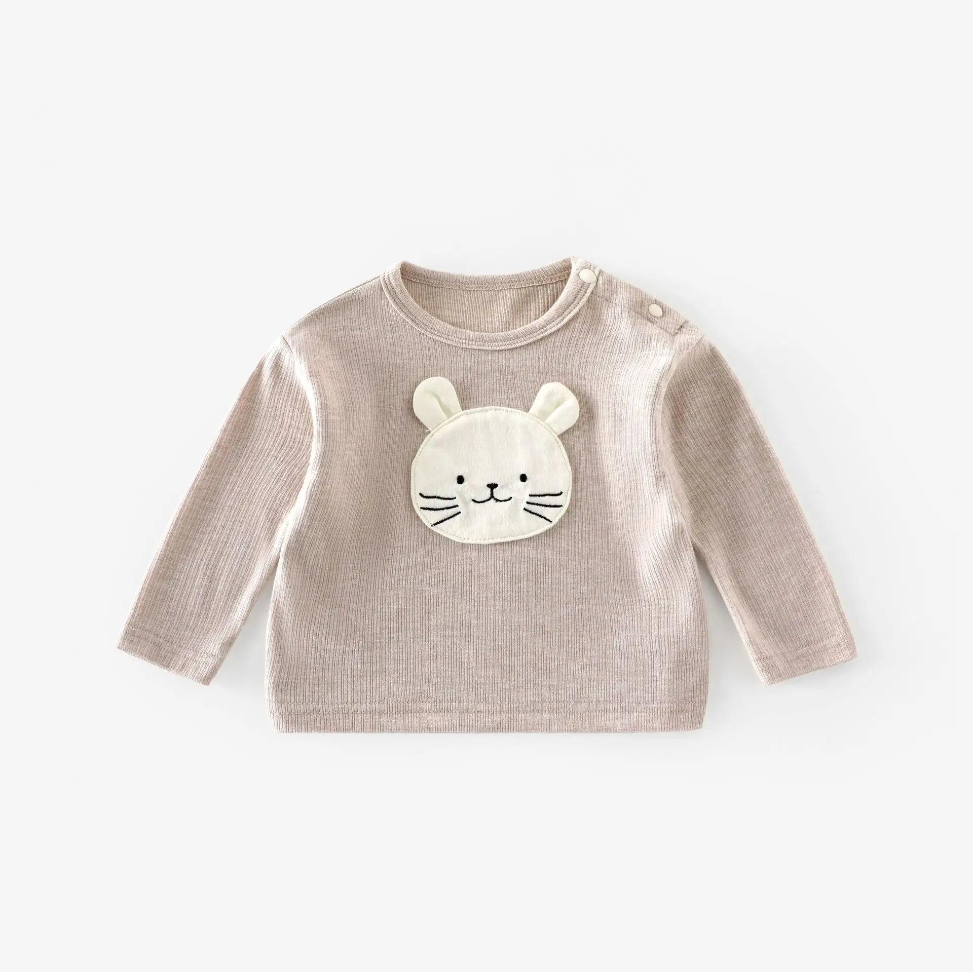 Baby Cartoon Long Sleeve T-Shirt Grey Beige Set - Image 2