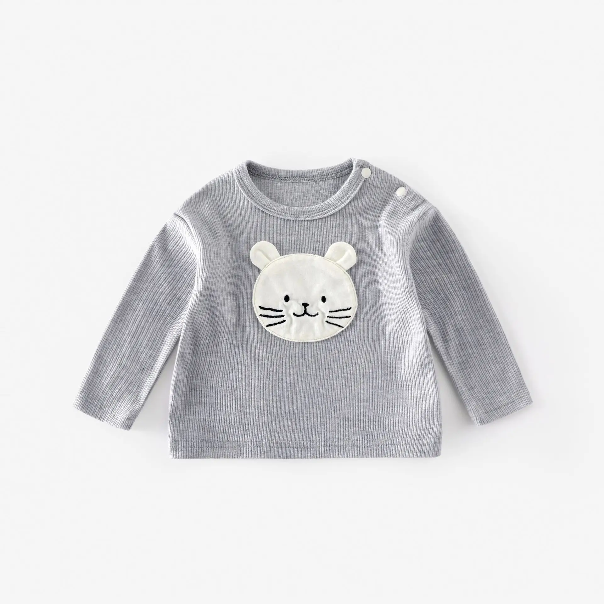 Baby Cartoon Long Sleeve T-Shirt Grey Beige Set - Image 3