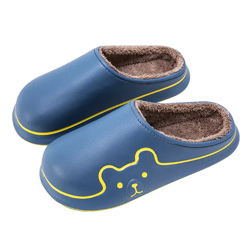 Cute Blue Cotton Slippers for Women Winter Warm Indoor Wear - Image 9