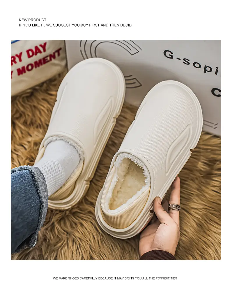 Men's Winter Cotton Slippers, Non-Slip Indoor Slippers with a Sense of Stepping on Shit, Baotou Cotton Slippers Fleece-Lined to Heattech and Prevent Cold at Home, Large Size Cotton Shoes — feature 11