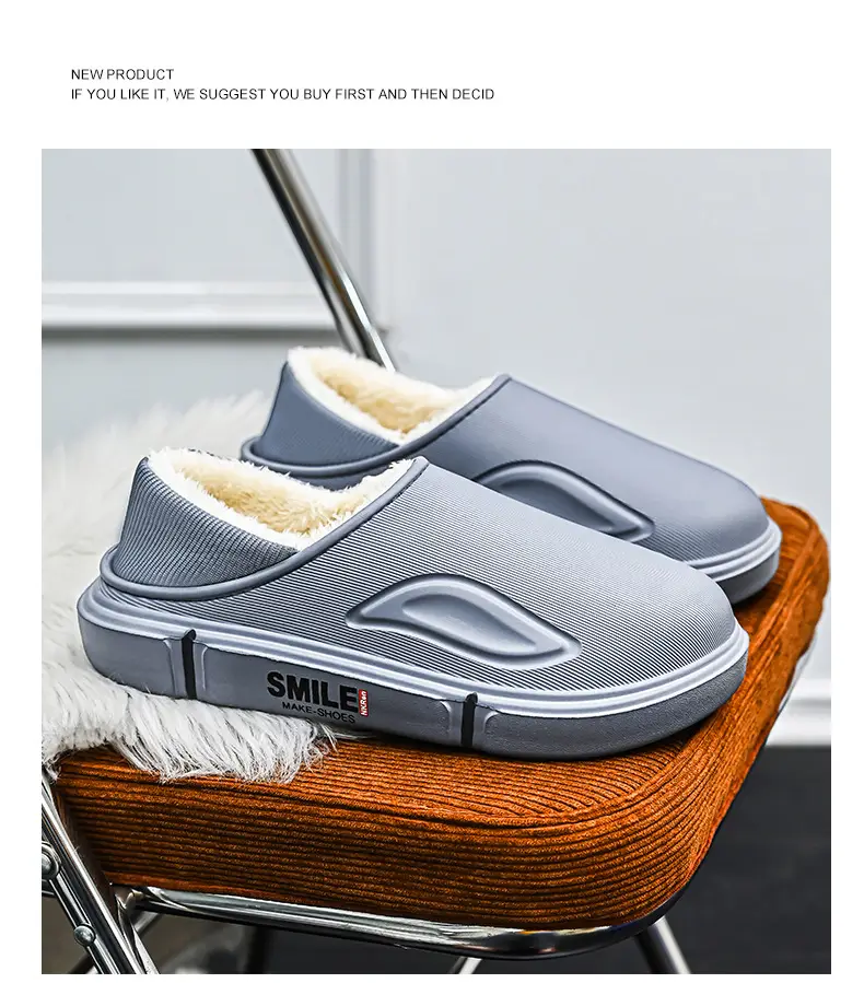 Men's Winter Cotton Slippers, Non-Slip Indoor Slippers with a Sense of Stepping on Shit, Baotou Cotton Slippers Fleece-Lined to Heattech and Prevent Cold at Home, Large Size Cotton Shoes — feature 17