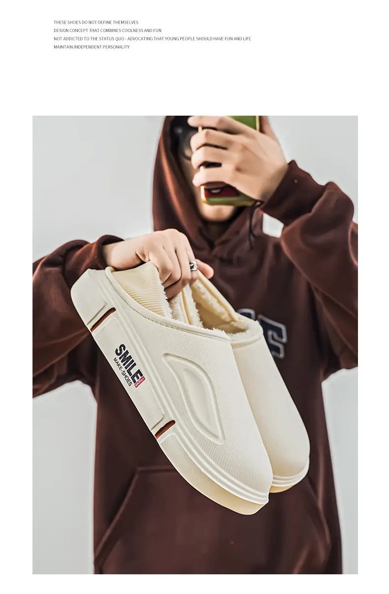 Men's Winter Cotton Slippers, Non-Slip Indoor Slippers with a Sense of Stepping on Shit, Baotou Cotton Slippers Fleece-Lined to Heattech and Prevent Cold at Home, Large Size Cotton Shoes — feature 2