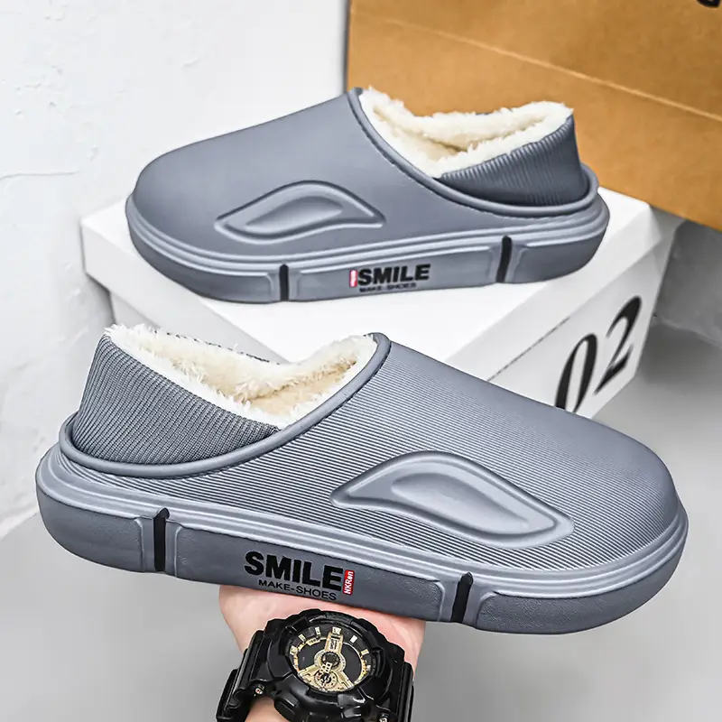 Men's Winter Cotton Slippers, Non-Slip Indoor Slippers with a Sense of Stepping on Shit, Baotou Cotton Slippers Fleece-Lined to Heattech and Prevent Cold at Home, Large Size Cotton Shoes - Image 3