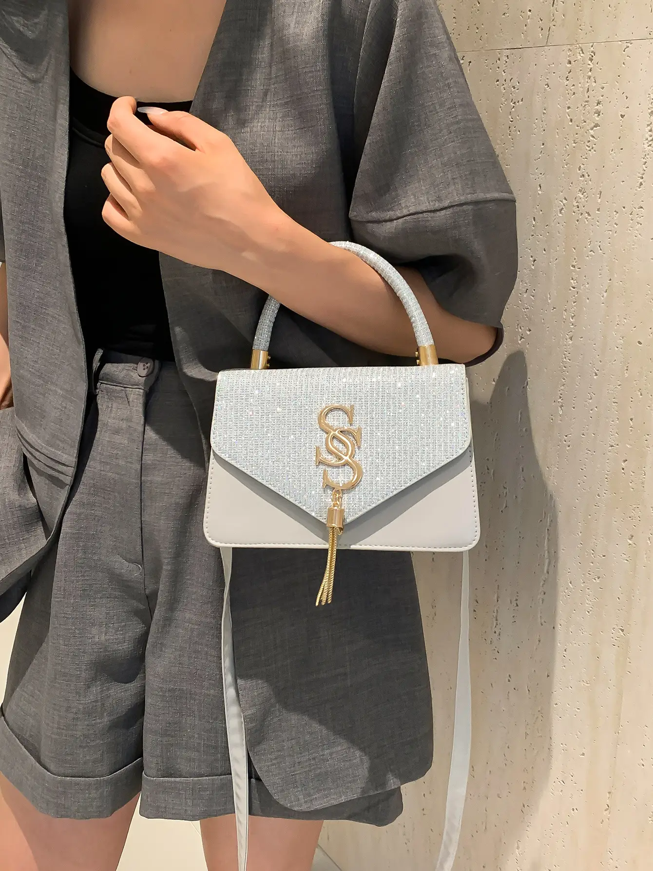 Women Sequined Crossbody Bag Blue White Gold Logo 2026 - Image 6