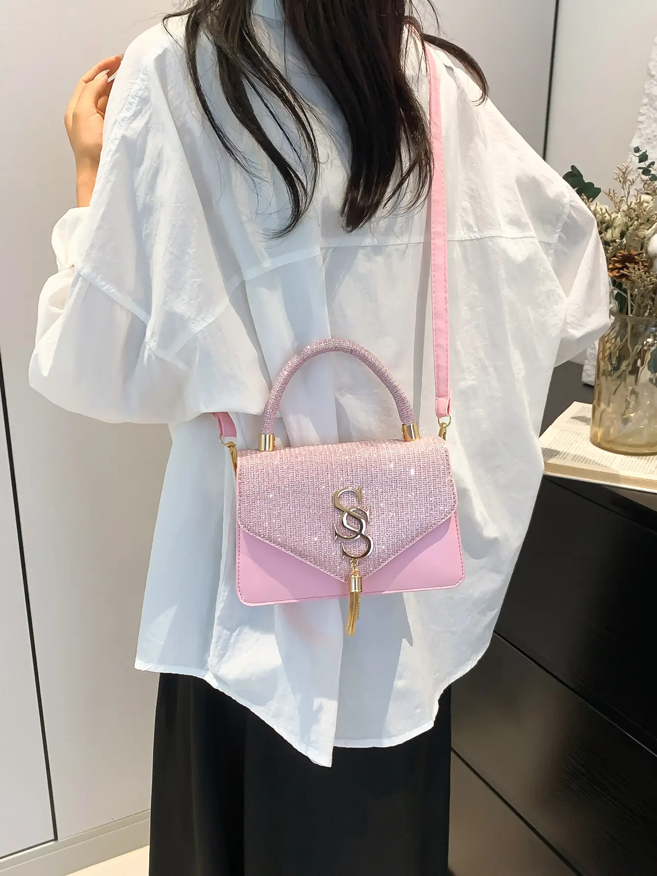 Women Sequined Crossbody Bag Blue White Gold Logo 2026 - Image 7