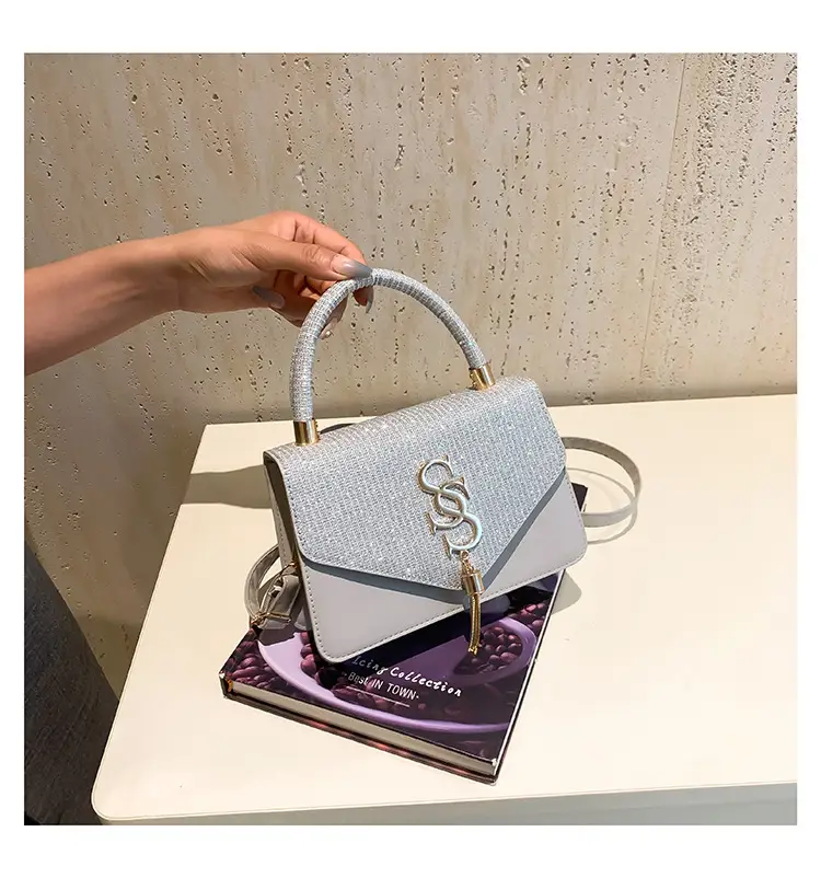 Women Sequined Crossbody Bag Blue White Gold Logo 2026 — feature 17