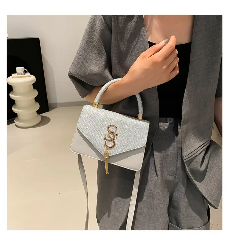 Women Sequined Crossbody Bag Blue White Gold Logo 2026 — feature 18