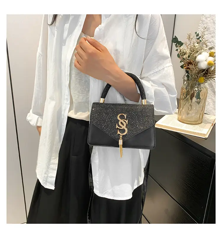 Women Sequined Crossbody Bag Blue White Gold Logo 2026 — feature 36