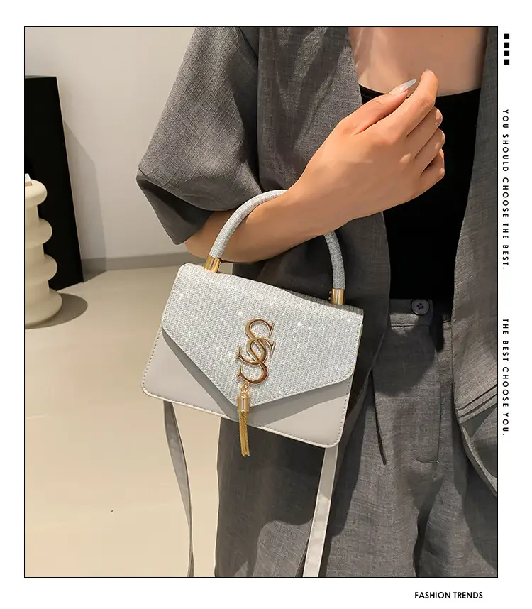 Women Sequined Crossbody Bag Blue White Gold Logo 2026 — feature 8