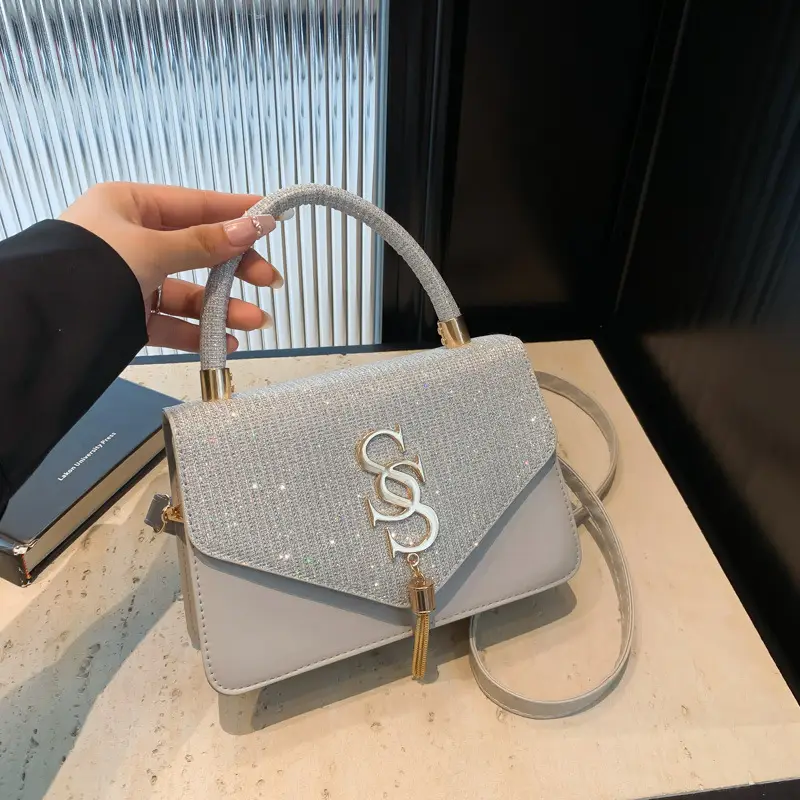 Women Sequined Crossbody Bag Blue White Gold Logo 2026 - Image 2