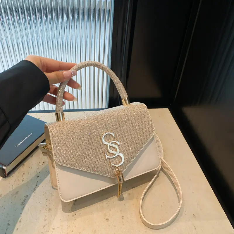 Women Sequined Crossbody Bag Blue White Gold Logo 2026 - Image 3