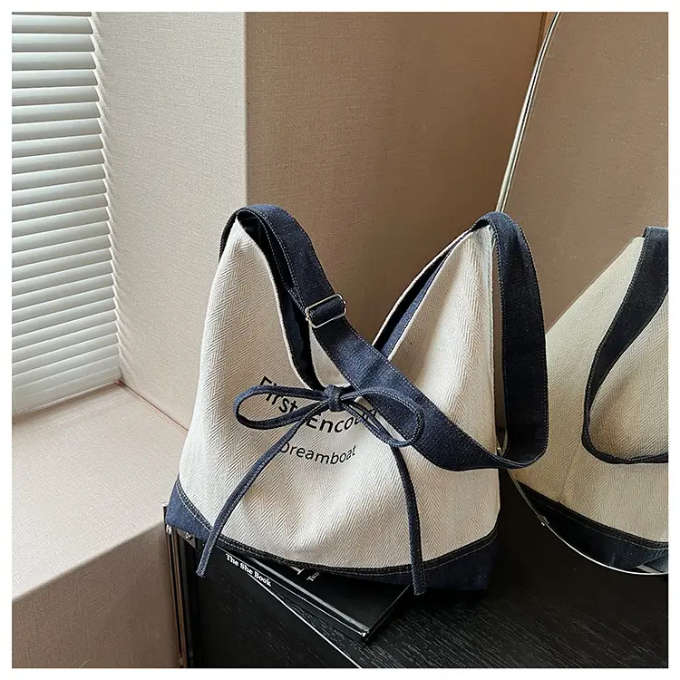 Women Crossbody Bag Korean Style Large Capacity Navy White — feature 13