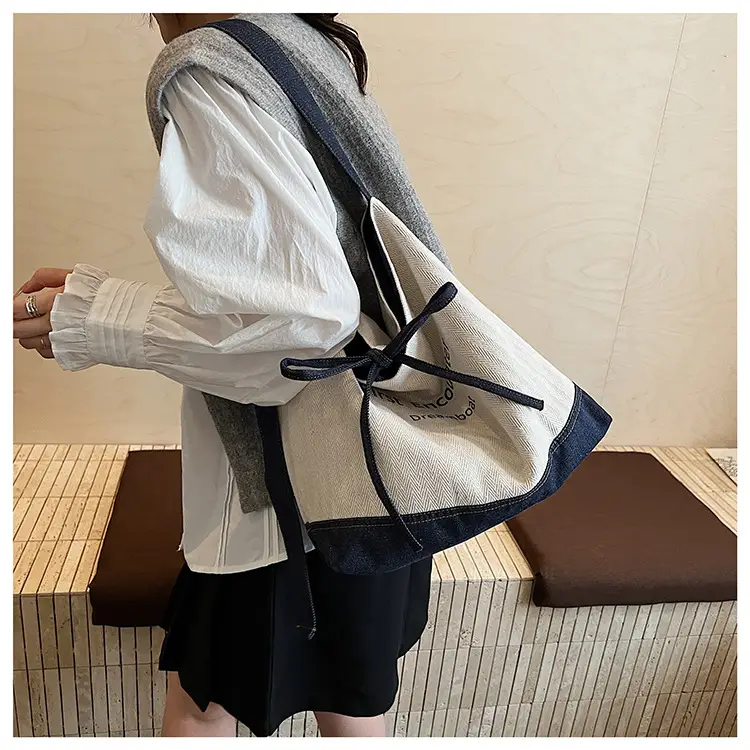 Women Crossbody Bag Korean Style Large Capacity Navy White — feature 14