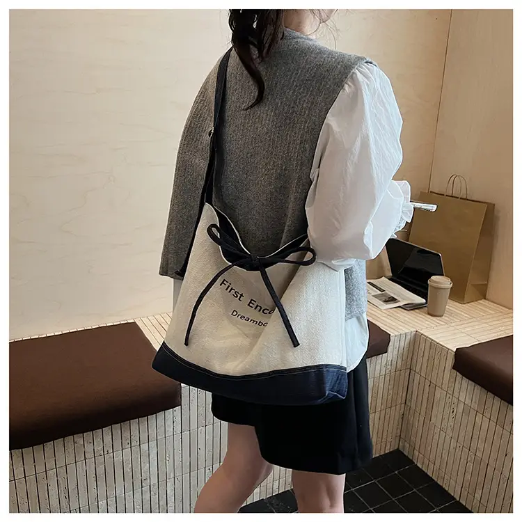 Women Crossbody Bag Korean Style Large Capacity Navy White — feature 17