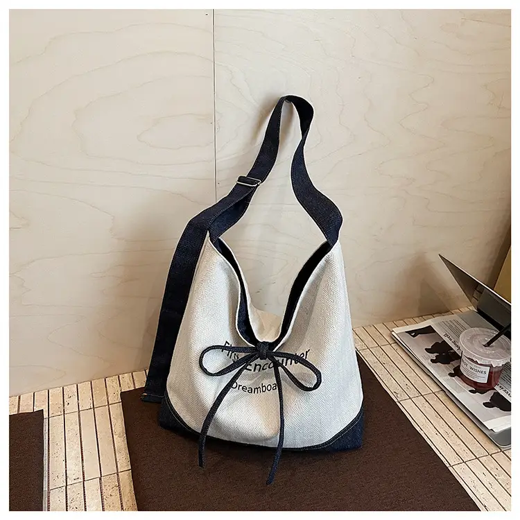 Women Crossbody Bag Korean Style Large Capacity Navy White — feature 9