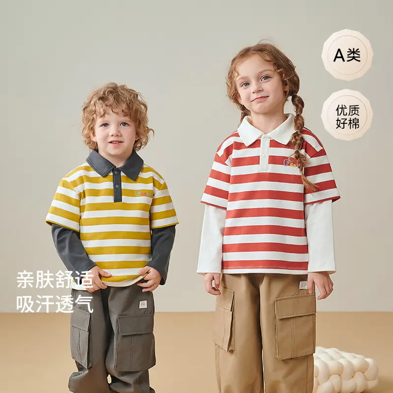 Baby Long Sleeve Striped Polo Shirt Red White