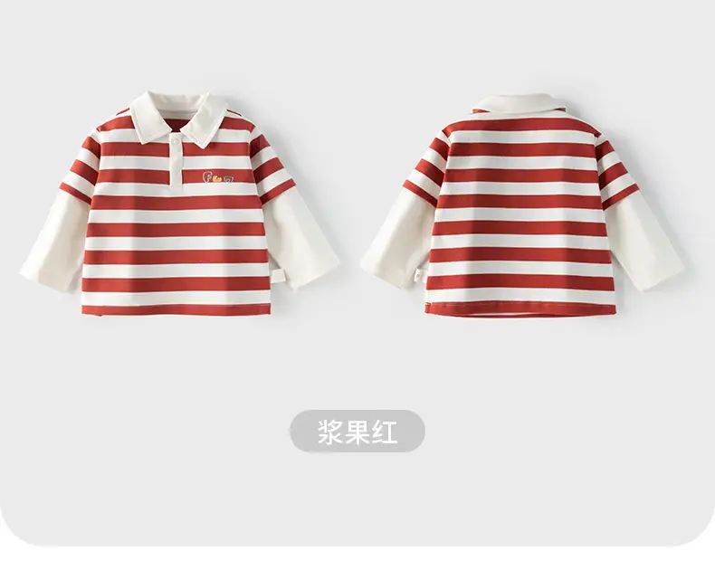 Baby Long Sleeve Striped Polo Shirt Red White — feature 25