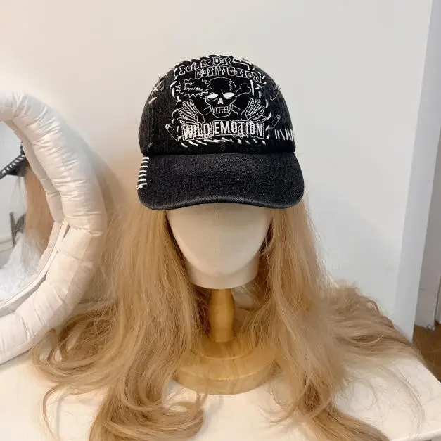 Men's Korean Style Denim Skull Cap with English Embroidery - Image 4