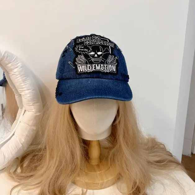 Men's Korean Style Denim Skull Cap with English Embroidery - Image 5