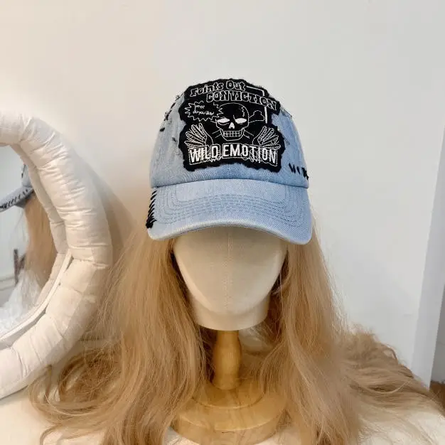 Men's Korean Style Denim Skull Cap with English Embroidery - Image 6