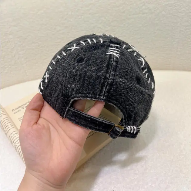 Men's Korean Style Denim Skull Cap with English Embroidery - Image 7