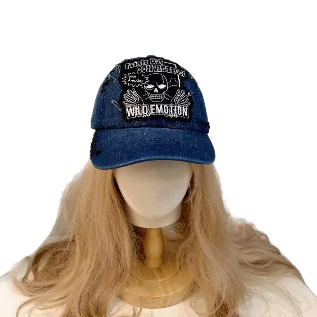 Men's Korean Style Denim Skull Cap with English Embroidery - Image 8