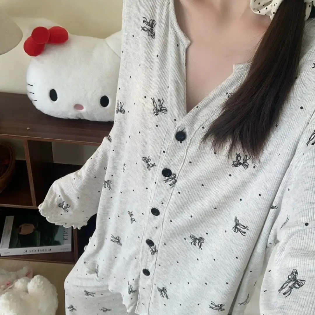 Retro All-Over Printed Sweet Floral Pajamas Women's Summer Cardigan 2025 New Loose Home Wear Suit Long-Sleeved Pants