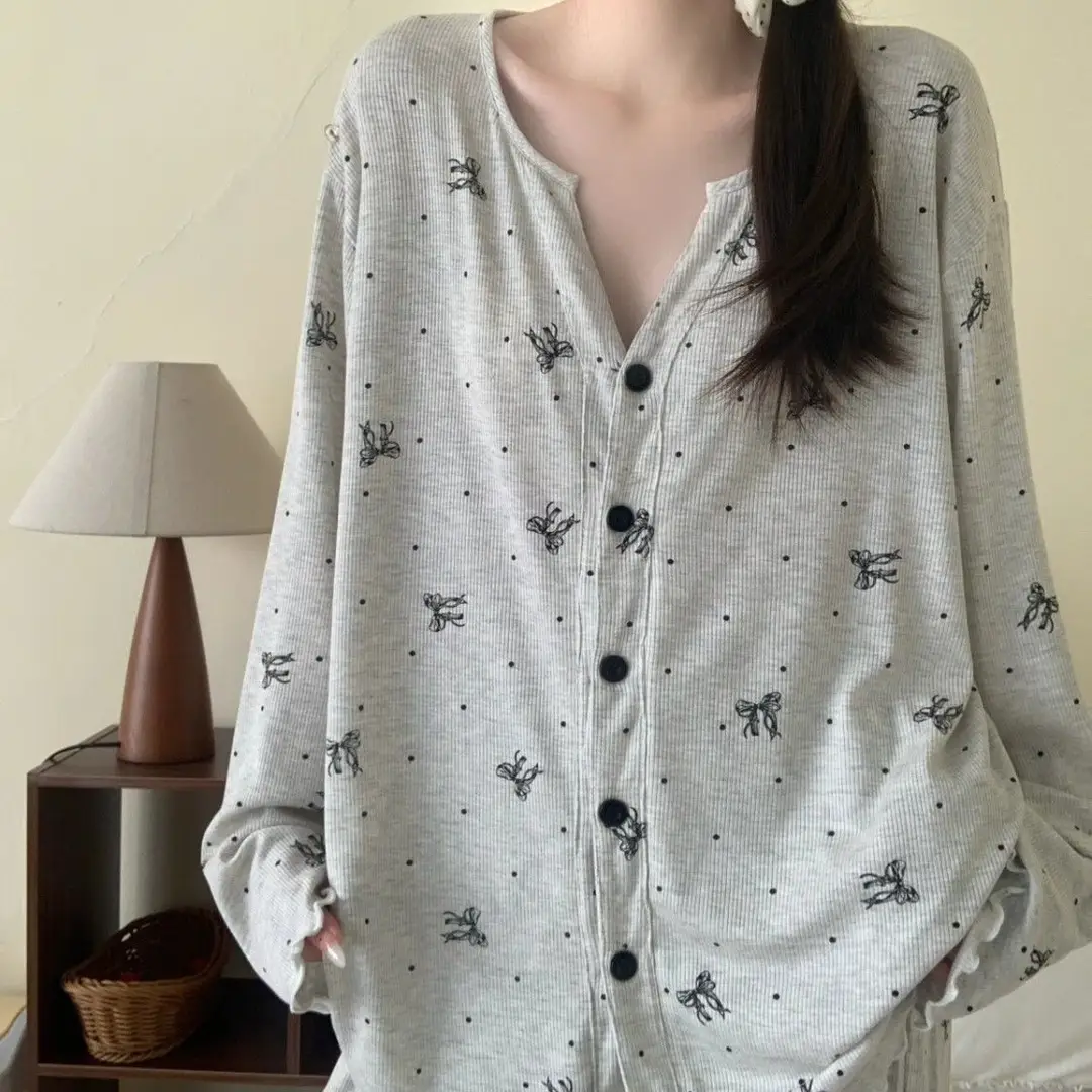 Retro All-Over Printed Sweet Floral Pajamas Women's Summer Cardigan 2025 New Loose Home Wear Suit Long-Sleeved Pants
