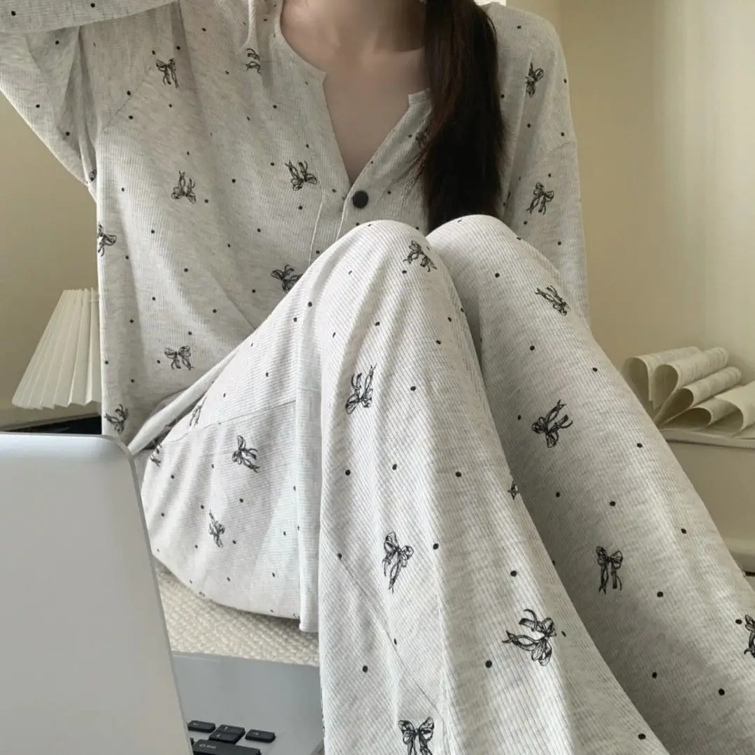 Retro All-Over Printed Sweet Floral Pajamas Women's Summer Cardigan 2025 New Loose Home Wear Suit Long-Sleeved Pants