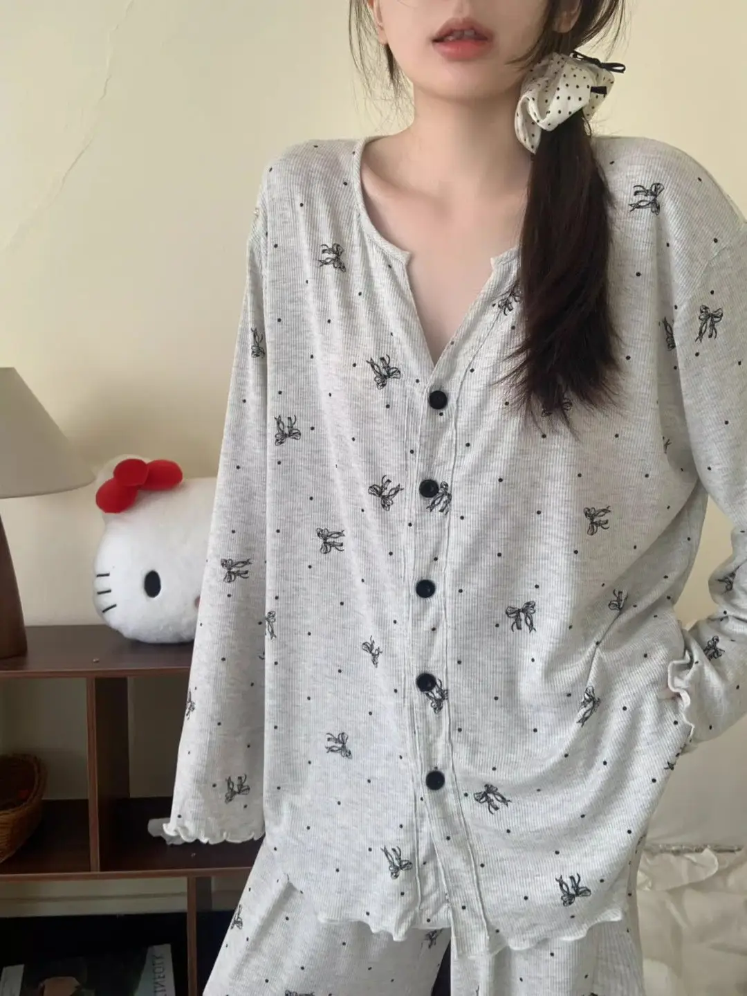 Retro All-Over Printed Sweet Floral Pajamas Women's Summer Cardigan 2025 New Loose Home Wear Suit Long-Sleeved Pants — feature 2