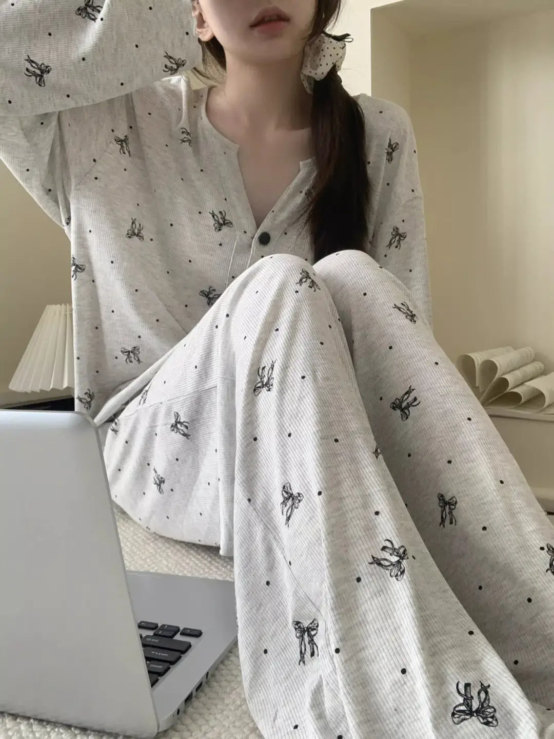 Retro All-Over Printed Sweet Floral Pajamas Women's Summer Cardigan 2025 New Loose Home Wear Suit Long-Sleeved Pants — feature 4