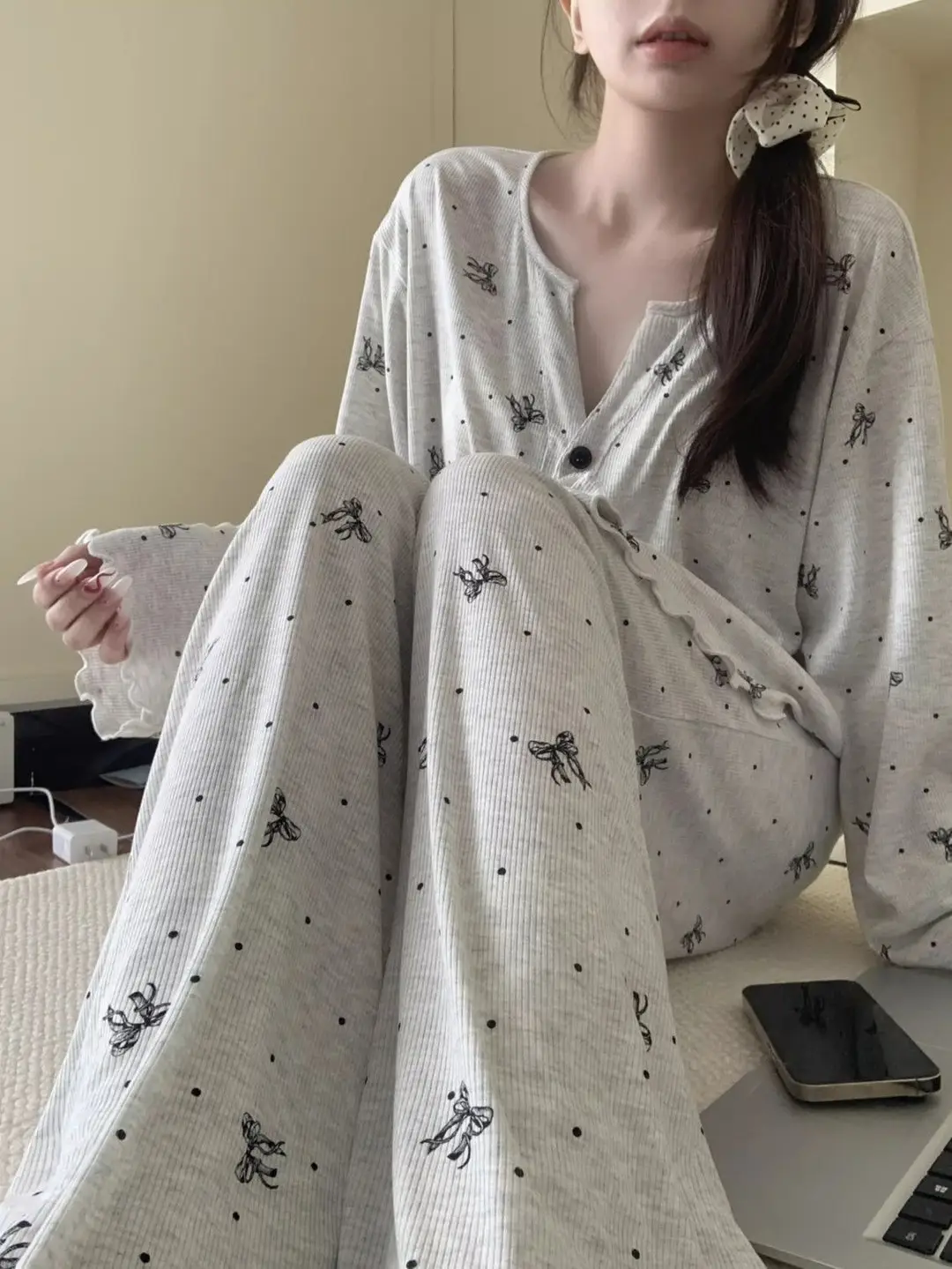 Retro All-Over Printed Sweet Floral Pajamas Women's Summer Cardigan 2025 New Loose Home Wear Suit Long-Sleeved Pants — feature 7