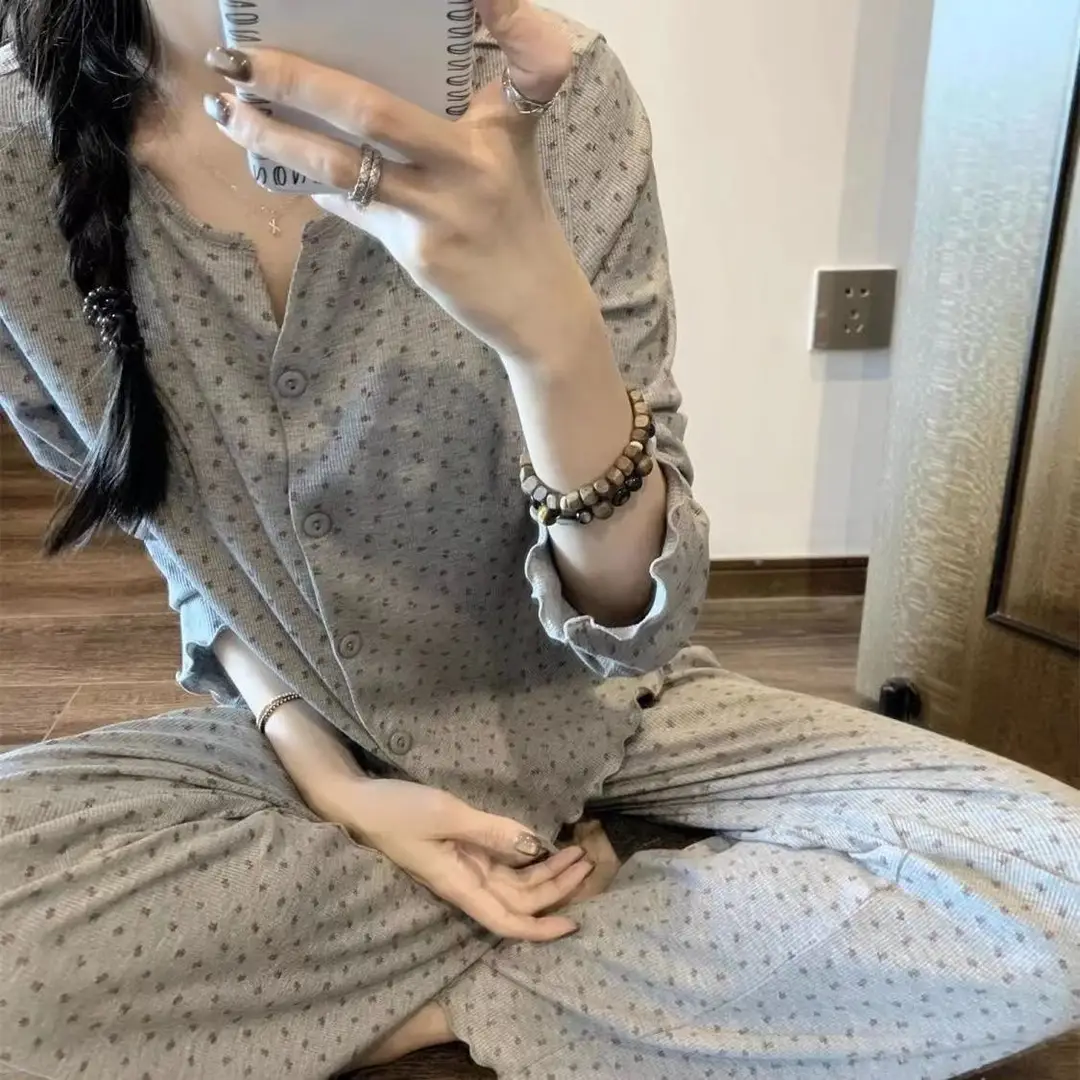 Retro All-Over Printed Sweet Floral Pajamas Women's Summer Cardigan 2025 New Loose Home Wear Suit Long-Sleeved Pants