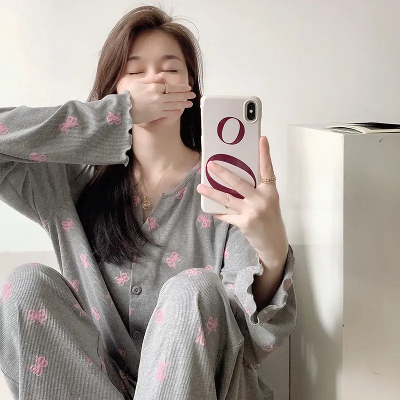 Retro All-Over Printed Sweet Floral Pajamas Women's Summer Cardigan 2025 New Loose Home Wear Suit Long-Sleeved Pants