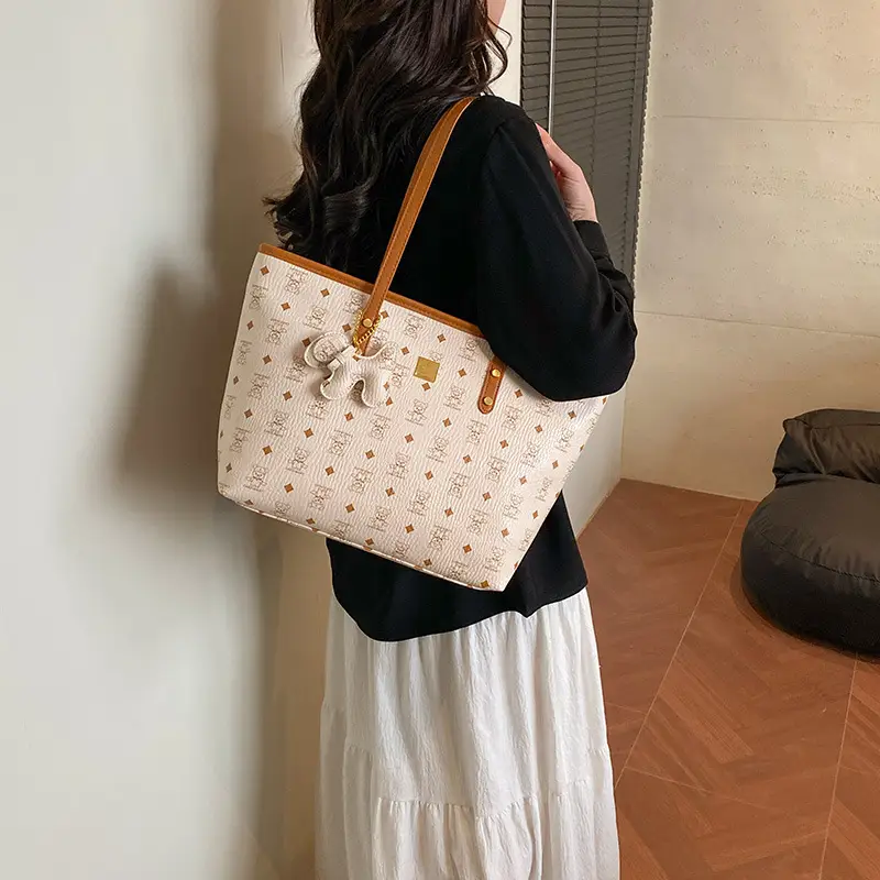 Korean Style Large Capacity Shoulder Bag Tan Leather - Image 8
