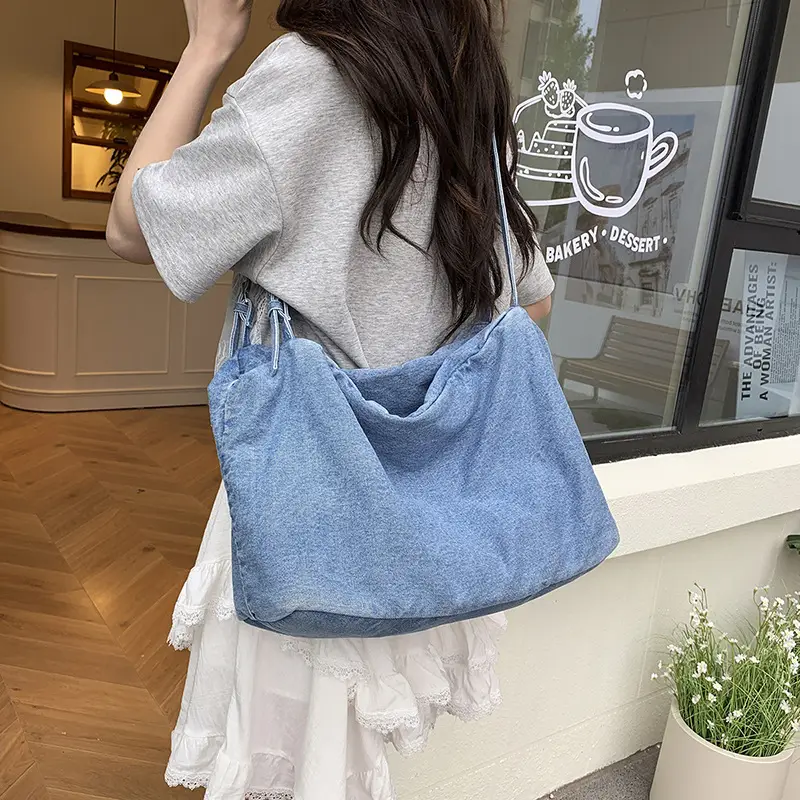 Korean Style Blue Denim Tote Bag for Women - Image 5