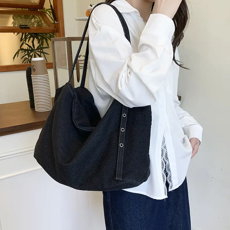 Korean Style Blue Denim Tote Bag for Women - Image 6