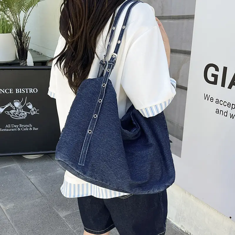 Korean Style Blue Denim Tote Bag for Women - Image 7