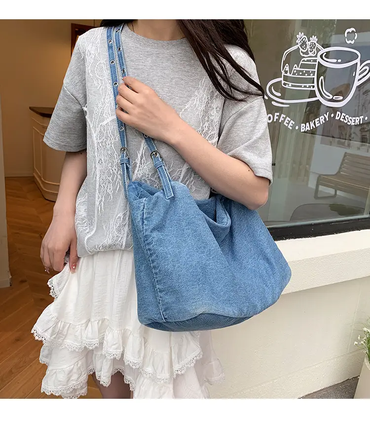 Korean Style Blue Denim Tote Bag for Women — feature 3