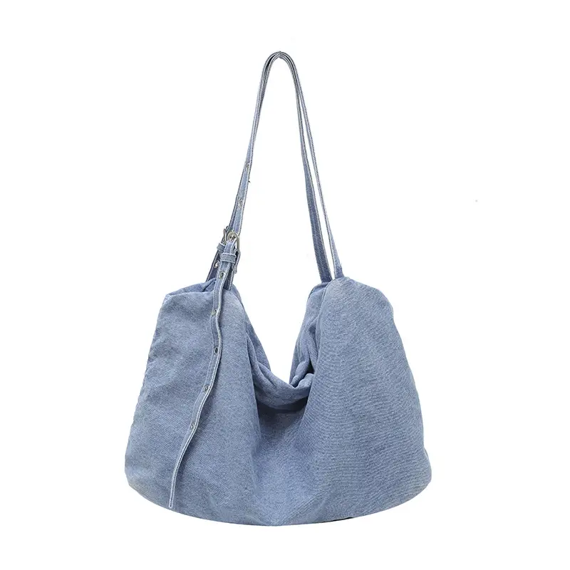 Korean Style Blue Denim Tote Bag for Women - Image 2