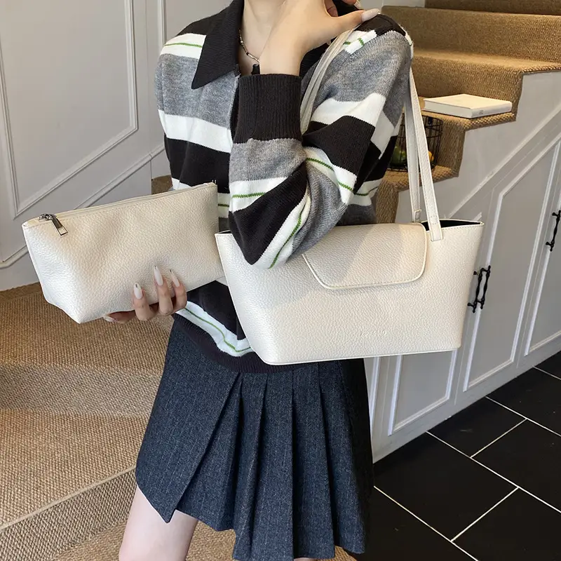 Women Pebbled Leather Tote Bag with Matching Small Shoulder Bag 2026 - Image 8
