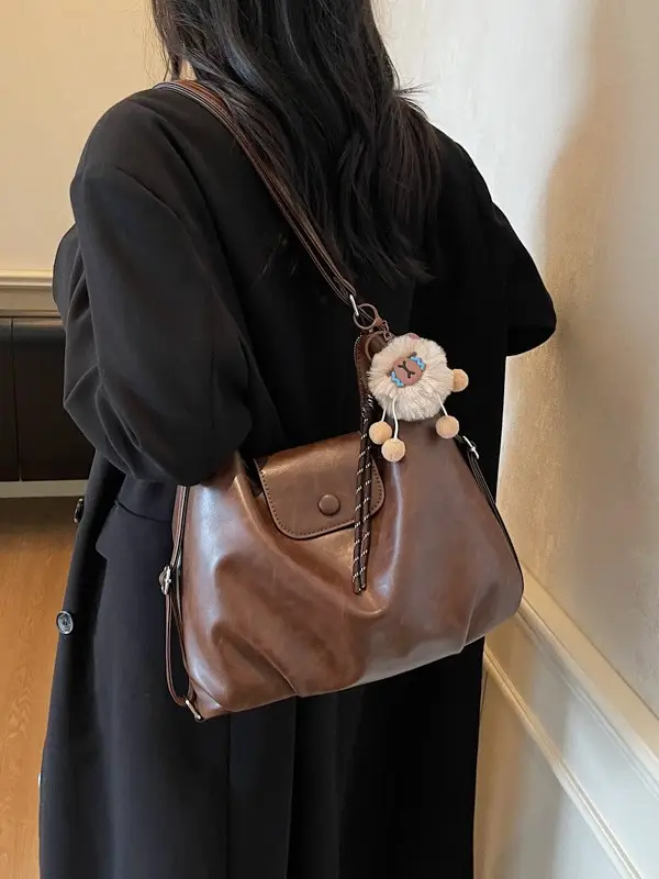 Retro Korean Style Large Brown Tote Bag for Women - Image 9