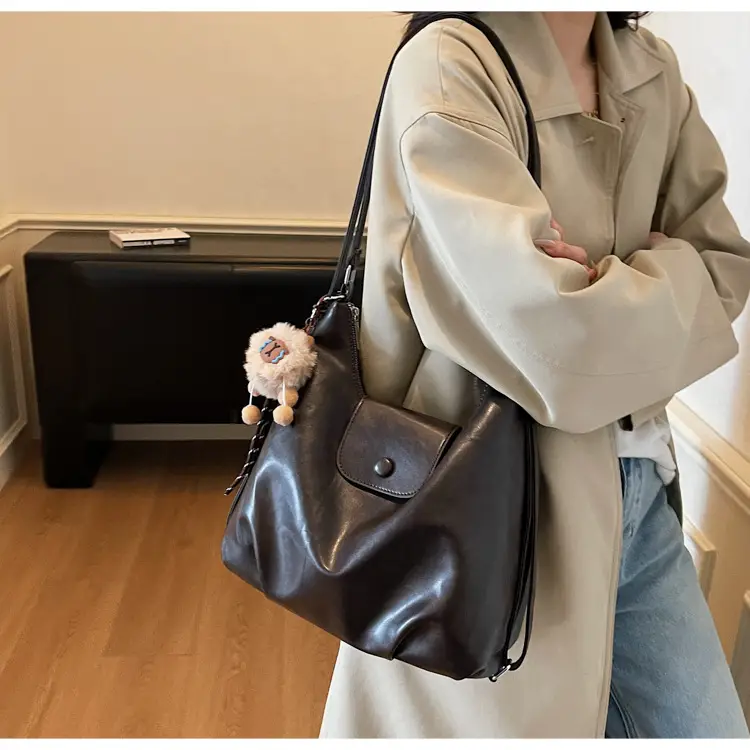 Retro Korean Style Large Brown Tote Bag for Women — feature 14