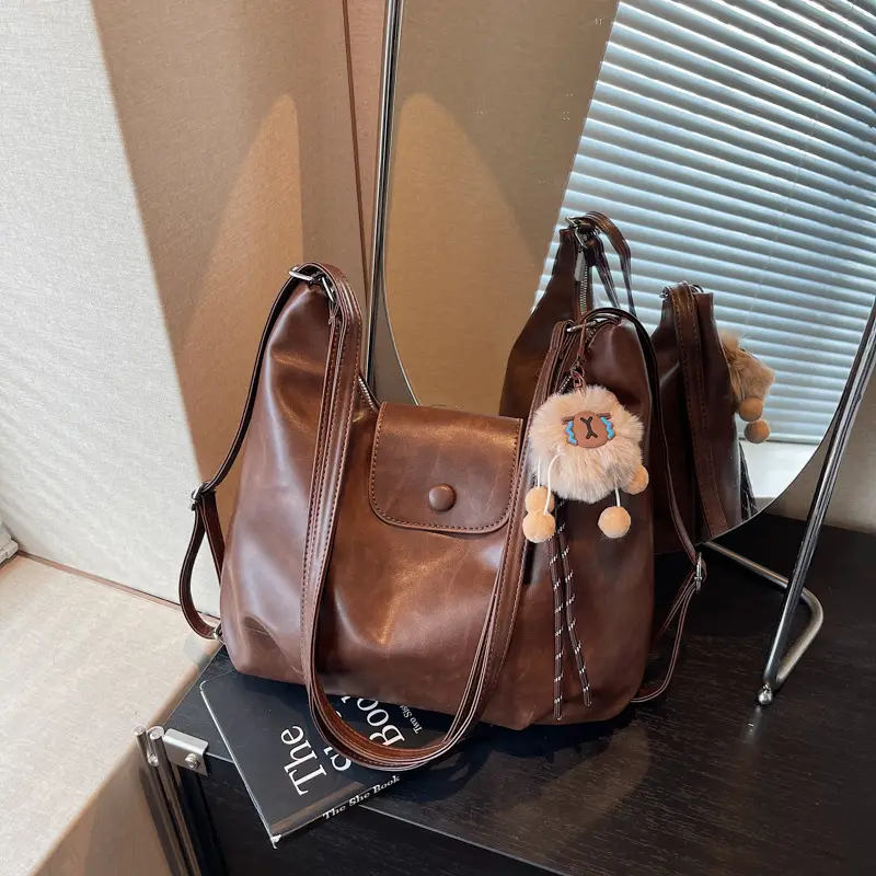 Retro Korean Style Large Brown Tote Bag for Women - Image 2