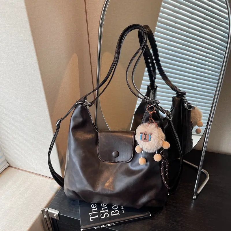 Retro Korean Style Large Brown Tote Bag for Women - Image 3